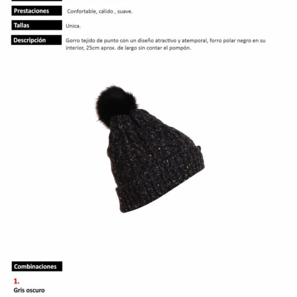 Gorro con Pompón Poliéster/Elastano Mujer