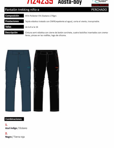 Boys' Brushed Polyester/Elastane Trekking Pants.